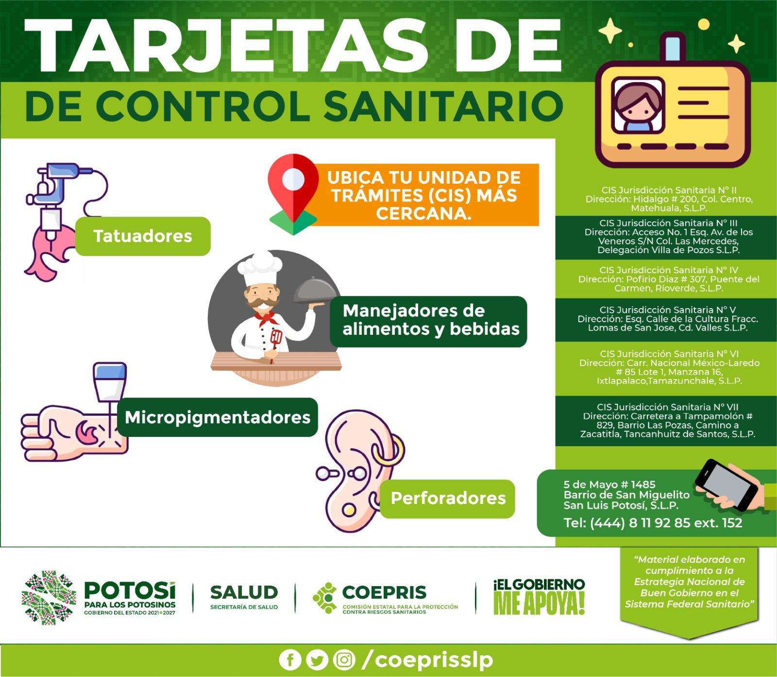 TODO MANEJADOR DE ALIMENTOS DEBE CONTAR CON TARJETA DE CONTROL SANITARIO.