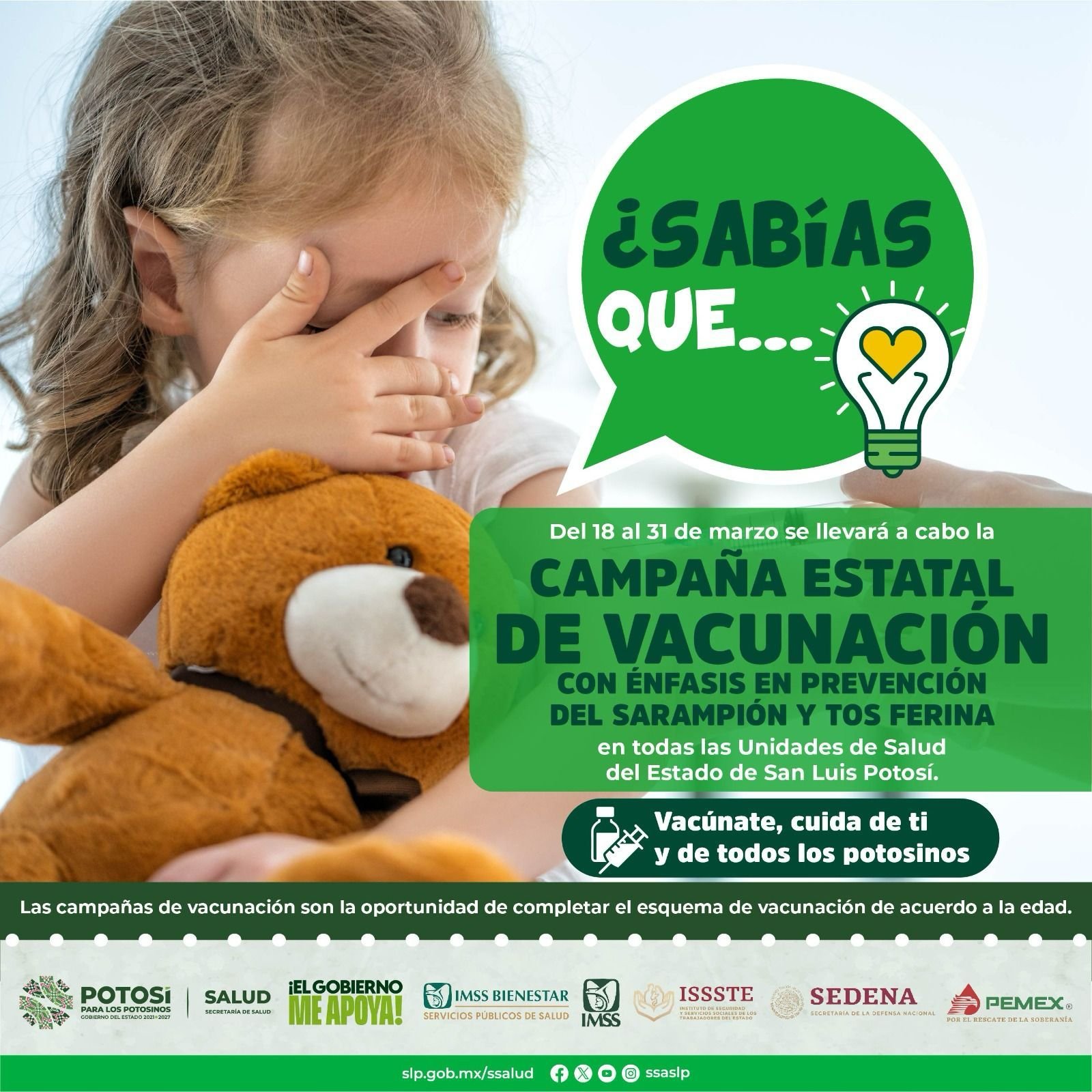 LLAMA SALUD A LA POBLACIÓN POTOSINA A VACUNARSE EN LA CAMPAÑA ESTATAL DE VACUNACIÓN.