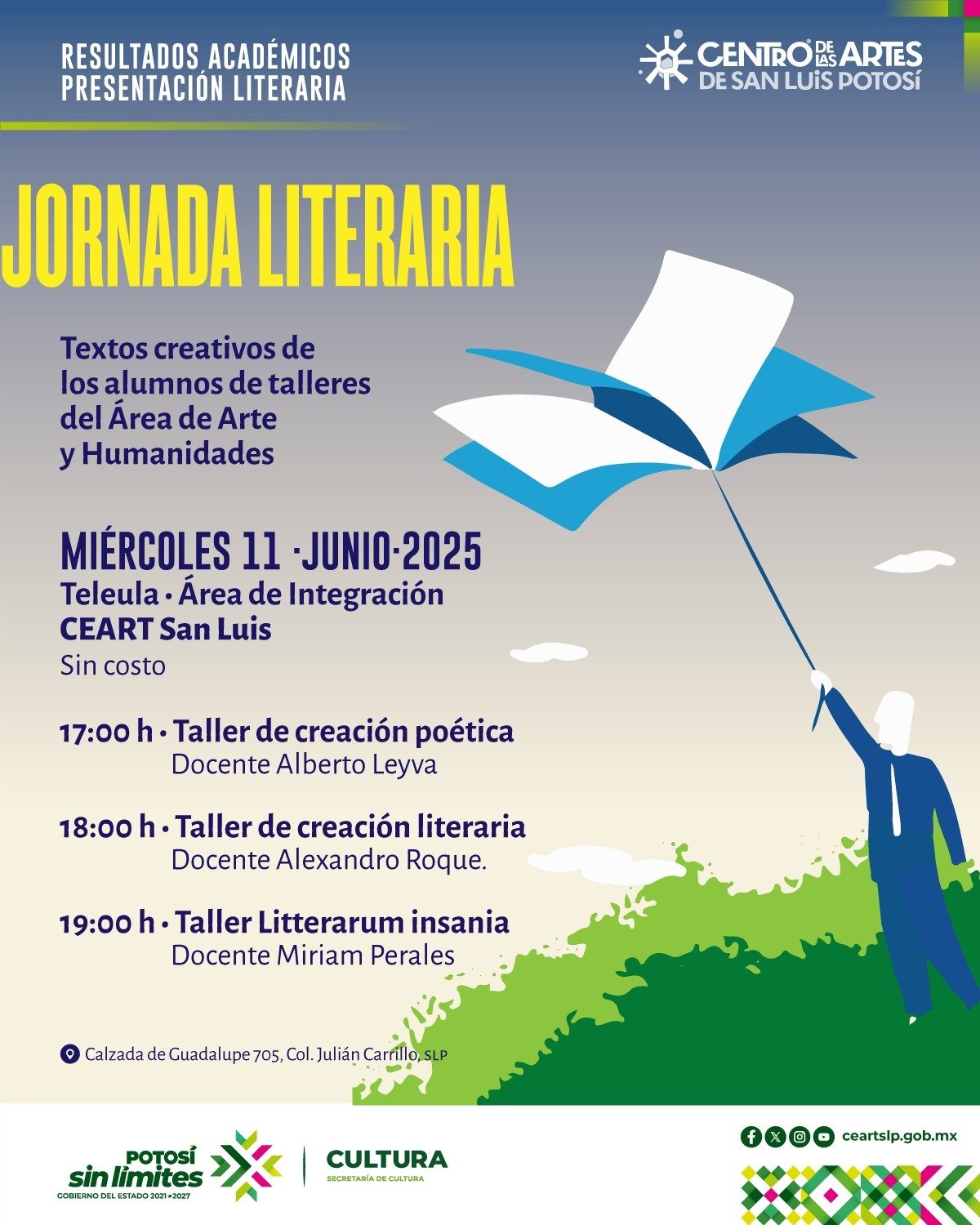 JORNADA LITERARIA EN EL CEART SAN LUIS, ESTE MIÉRCOLES 11 DE JUNIO