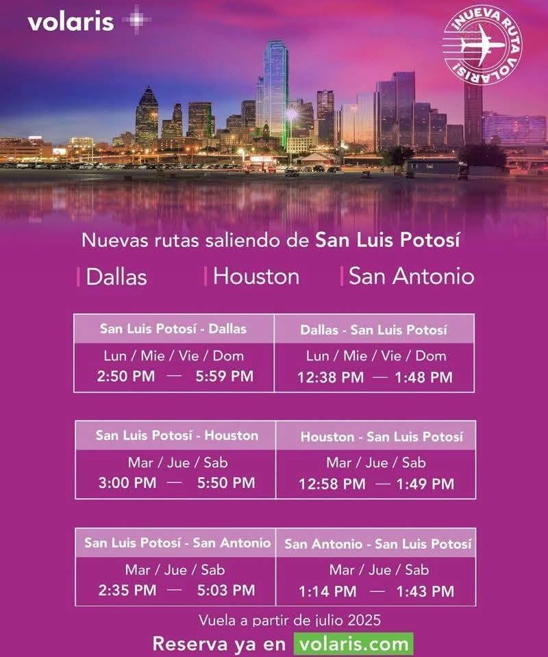 MÁS CONECTIVIDAD AÉREA ENTRE SAN LUIS Y ESTADOS UNIDOS INICIA EN JULIO