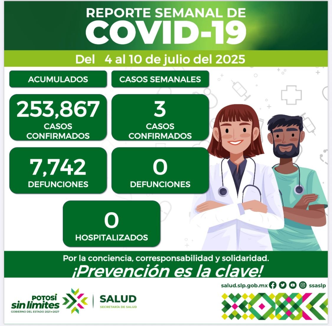 3 NUEVOS CASOS POR COVID -19 EN LA ÚLTIMA SEMANA