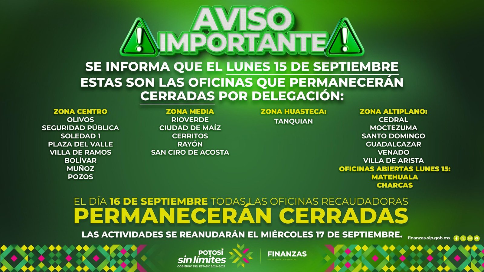 OFICINAS RECAUDADORAS BRINDARÁN ATENCIÓN ESTE LUNES DE PUENTE