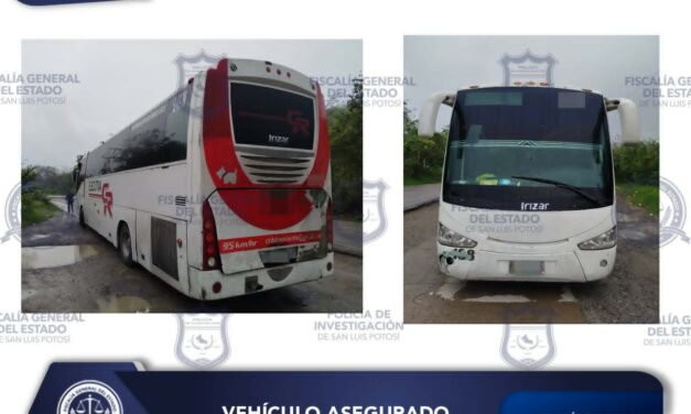 ASEGURA LA POLICÍA DE FGESLP UN AUTOBÚS CON ALTERACIONES EN NÚMEROS DE IDENTIFICACIÓN EN TAMAZUNCHALE