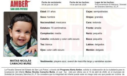 FISCALÍA INICIÓ UNA ALERTA AMBER PARA LOCALIZAR A UN INFANTE EN LA ZONA METROPOLITANA DE SLP