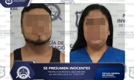 FISCALÍA POTOSINA DETIENE A PAREJA EN POSESIÓN DE ESTUPEFACIENTES