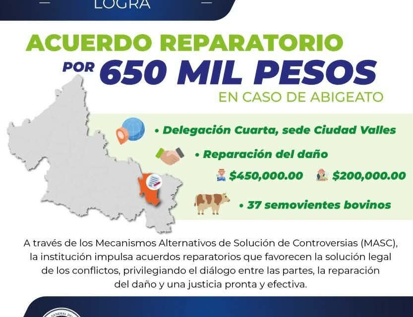 FGESLP LOGRA ACUERDO REPARATORIO POR 650 MIL PESOS EN CASO DE ABIGEATO