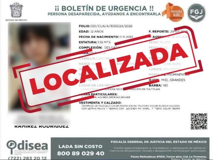 FISCALÍA POTOSINA LOCALIZA A ADOLESCENTE CON FICHA DE BÚSQUEDA DEL ESTADO DE MÉXICO